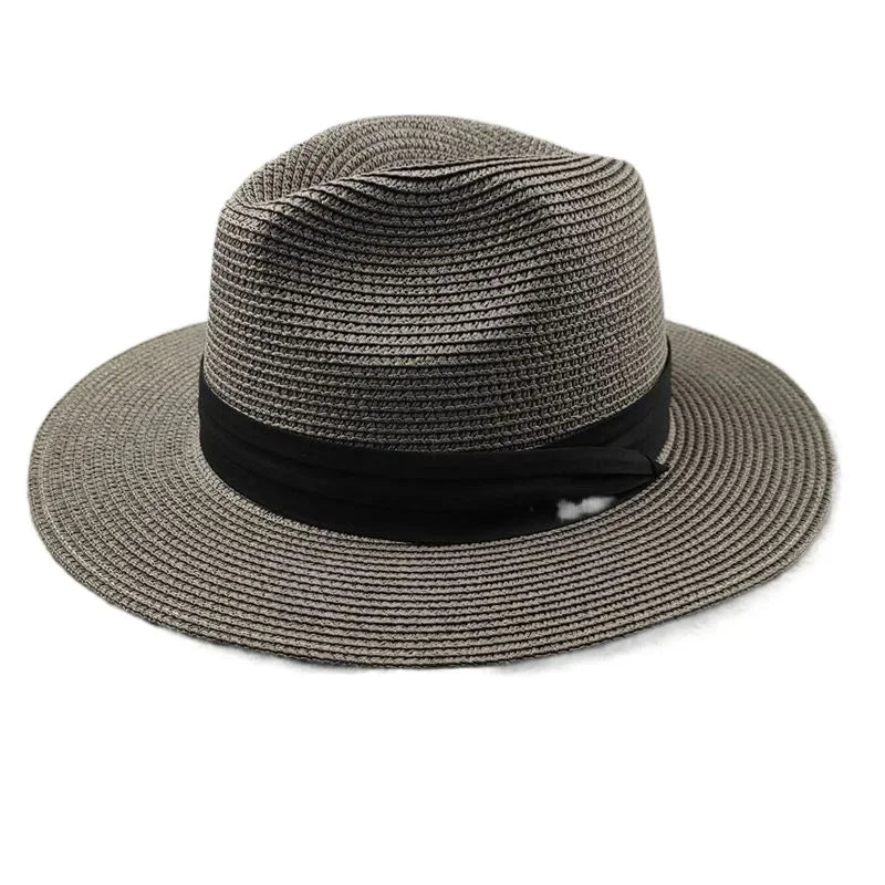 Unisex Beach Wide Brim Straw Hat Simplicity Sun Hats Grey Cap - Tophatter Daily Deals
