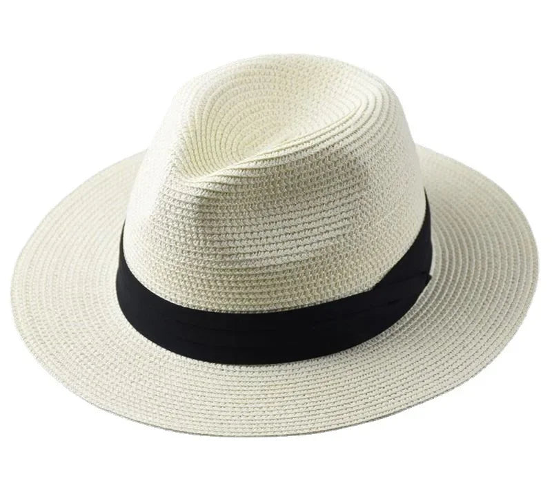 Unisex Beach Wide Brim Straw Hat Simplicity Sun Hats Milk White Cap - Tophatter Daily Deals