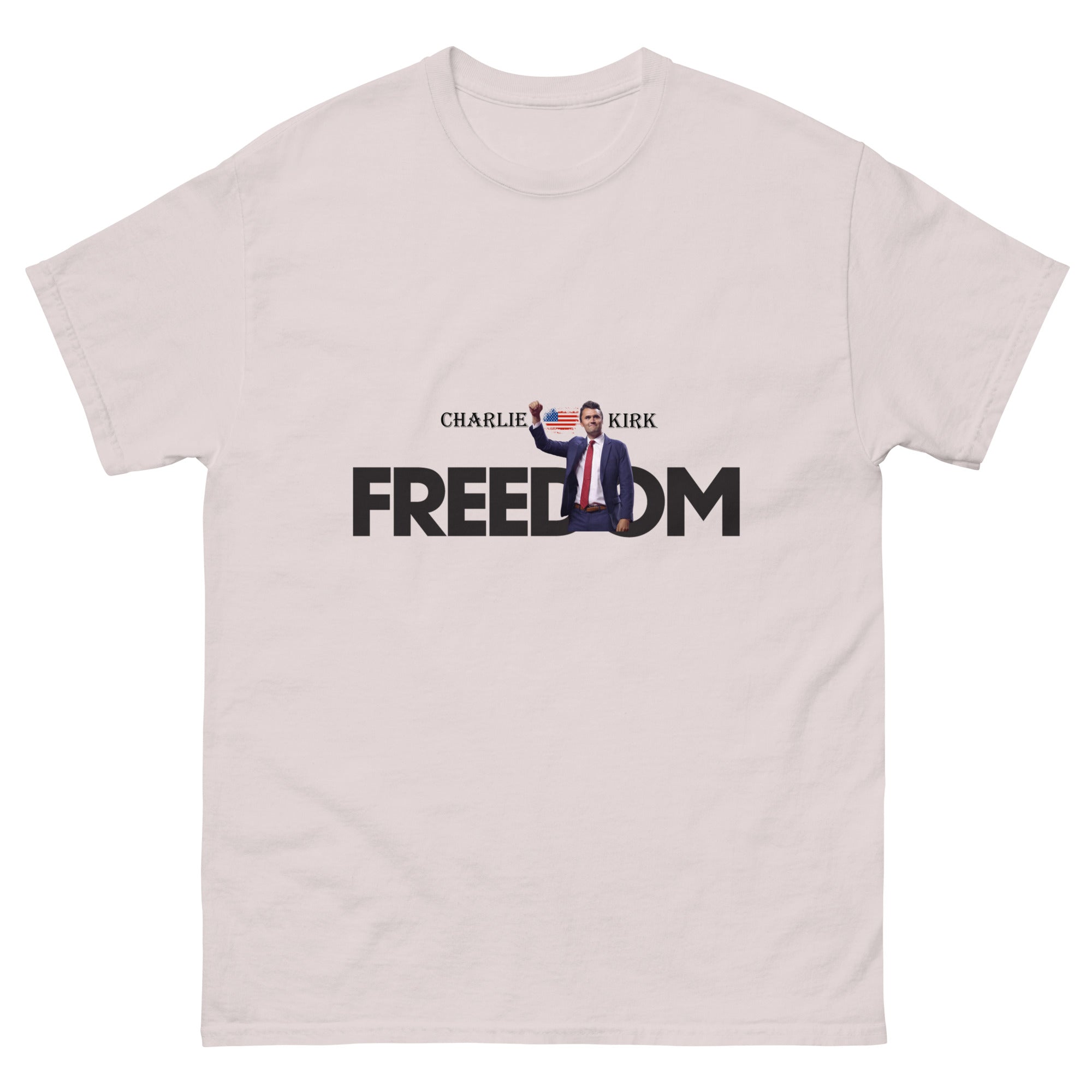 Charlie Kirk FREEDOM Shirt, RIP Memorial American Flag T-Shirt Ice Grey T-Shirt - Tophatter Daily Deals