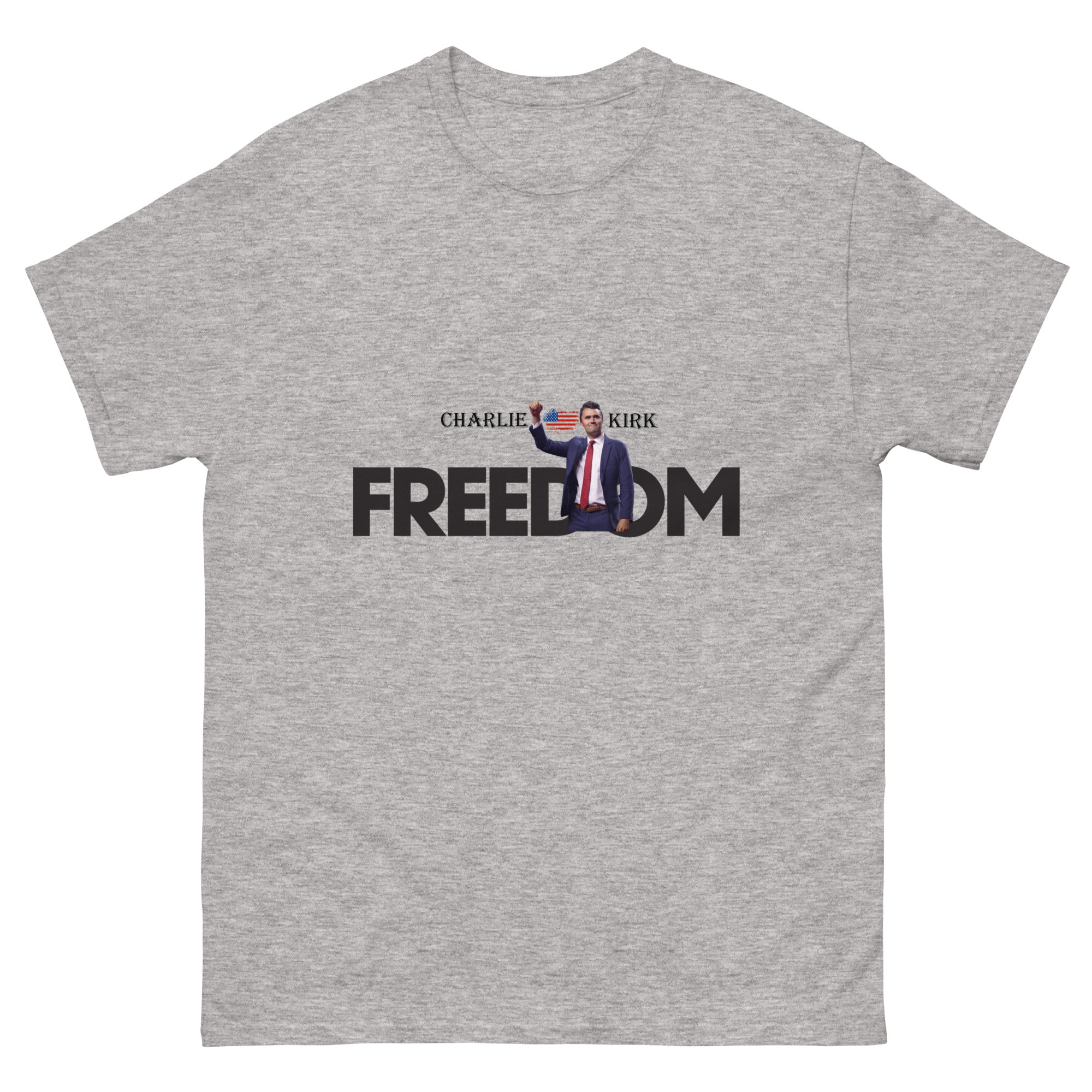 Charlie Kirk FREEDOM Shirt, RIP Memorial American Flag T-Shirt Sport Grey T-Shirt - Tophatter Daily Deals