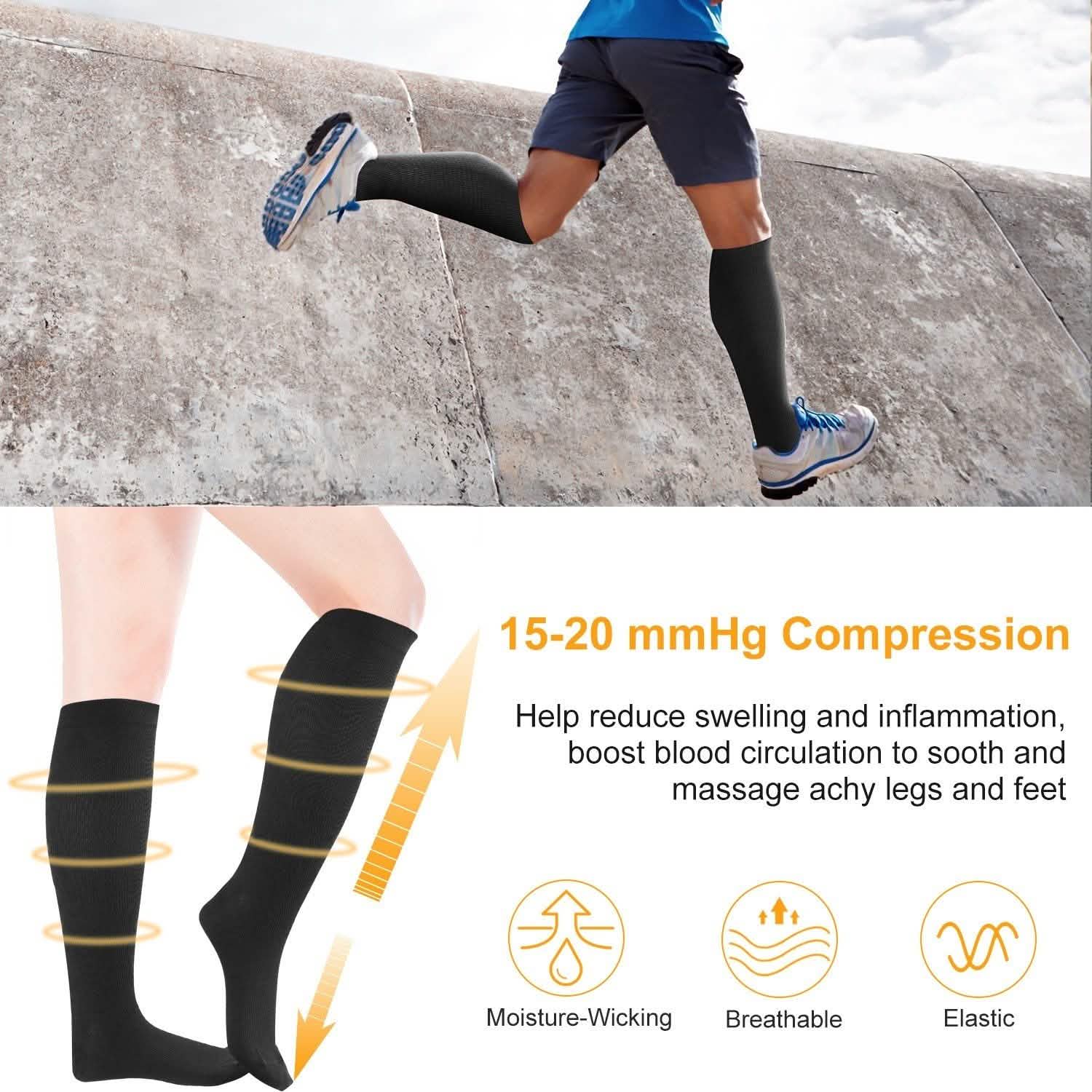 Unisex Compression Socks 15-20 mmHg Graduated Support Sports Fitness Health & Wellness - Tophatter Daily Deals