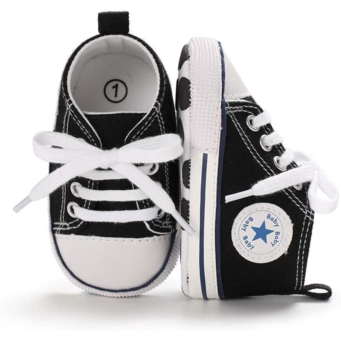 Unisex High Top Sneaker Soft Anti-Slip Sole Newborn Infant Denim Shoes Black Baby Gear - Tophatter Daily Deals