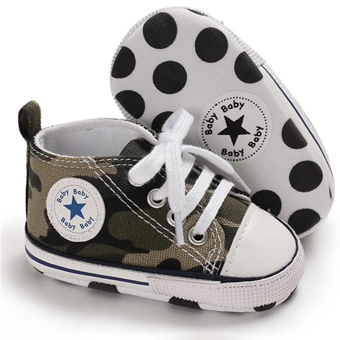 Unisex High Top Sneaker Soft Anti-Slip Sole Newborn Infant Denim Shoes Camo Baby Gear - Tophatter Daily Deals