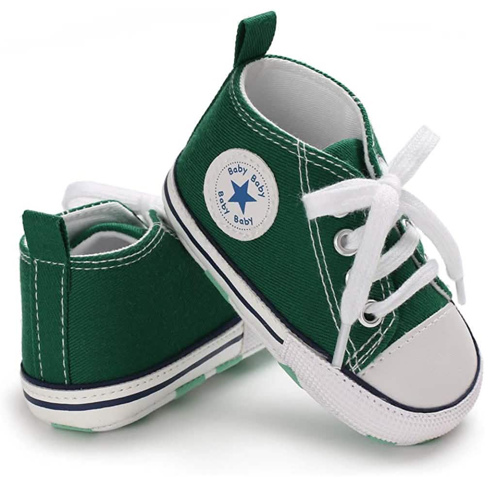 Unisex High Top Sneaker Soft Anti-Slip Sole Newborn Infant Denim Shoes Green Baby Gear - Tophatter Daily Deals