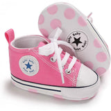 Unisex High Top Sneaker Soft Anti-Slip Sole Newborn Infant Denim Shoes Pink Baby Gear - Tophatter Daily Deals