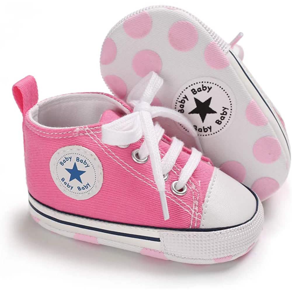 Unisex High Top Sneaker Soft Anti-Slip Sole Newborn Infant Denim Shoes Pink Baby Gear - Tophatter Daily Deals