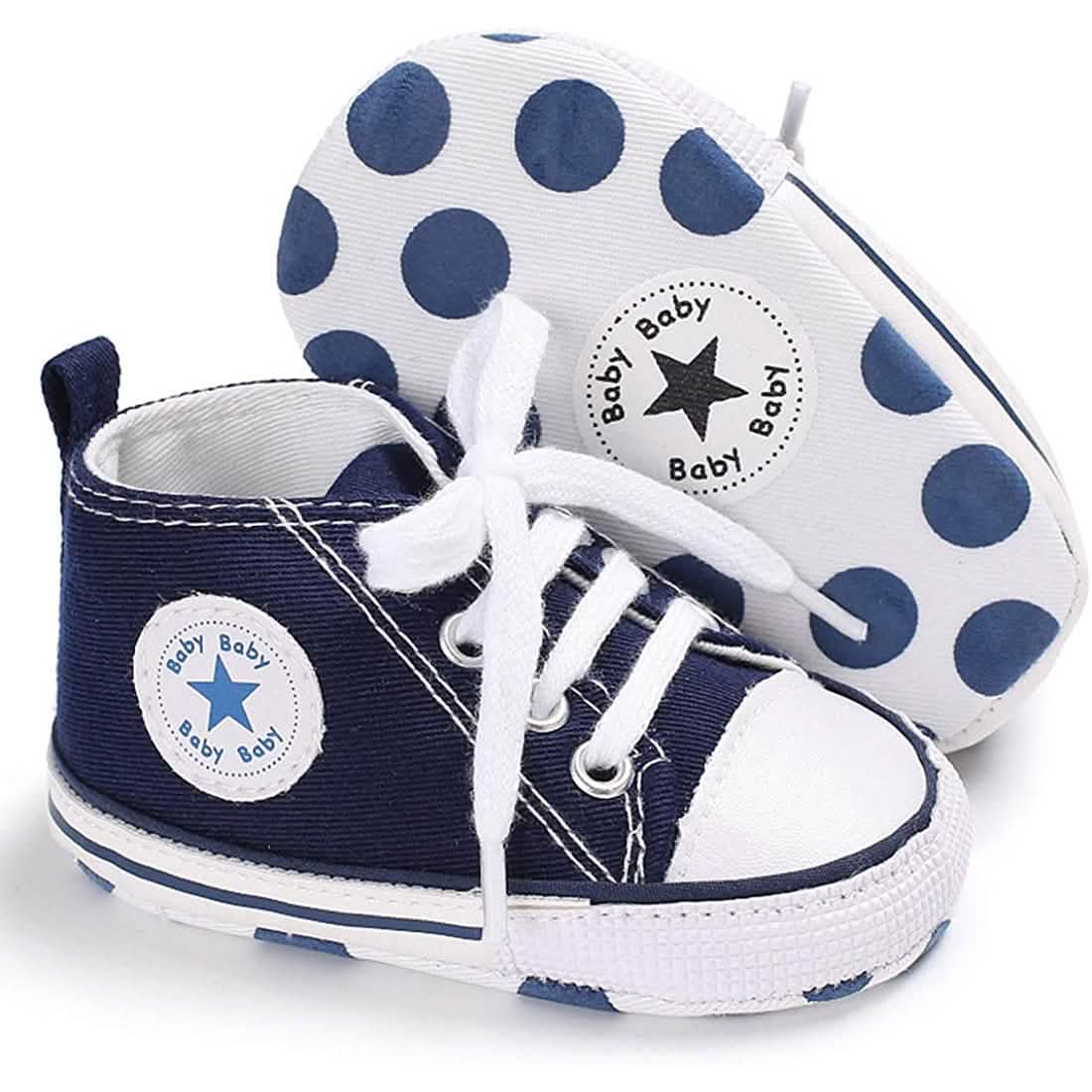 Unisex High Top Sneaker Soft Anti-Slip Sole Newborn Infant Denim Shoes Royal Blue Baby Gear - Tophatter Daily Deals