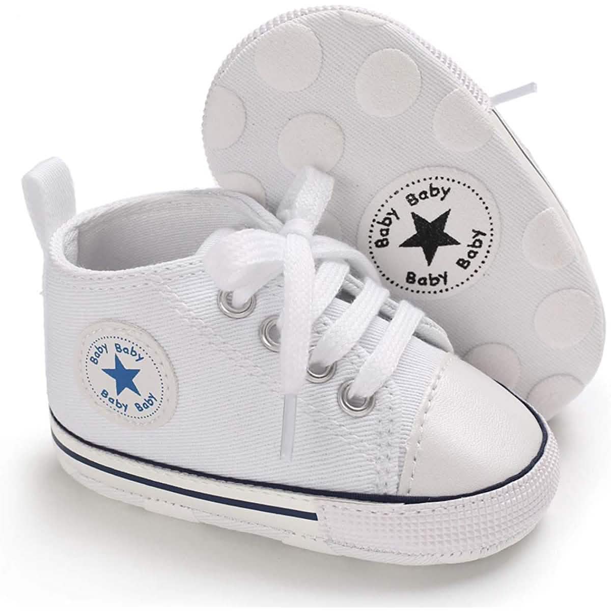 Unisex High Top Sneaker Soft Anti-Slip Sole Newborn Infant Denim Shoes White Baby Gear - Tophatter Daily Deals