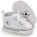 Unisex High Top Sneaker Soft Anti-Slip Sole Newborn Infant Denim Shoes White Baby Gear - Tophatter Daily Deals