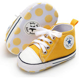 Unisex High Top Sneaker Soft Anti-Slip Sole Newborn Infant Denim Shoes Yellow Baby Gear - Tophatter Daily Deals