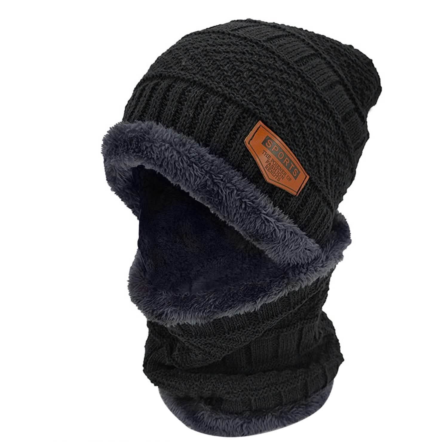 Unisex Winter Beanie Hat Scarf Set Black Hats - Tophatter Daily Deals
