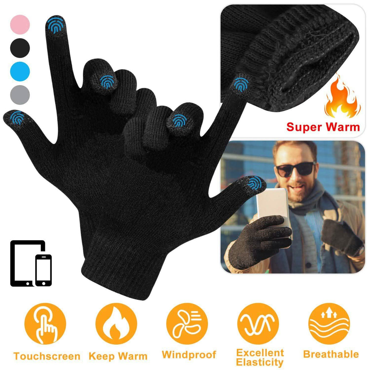 Unisex Winter Knit Gloves Touchscreen Gloves, Scarves & Earmuffs - Tophatter Daily Deals