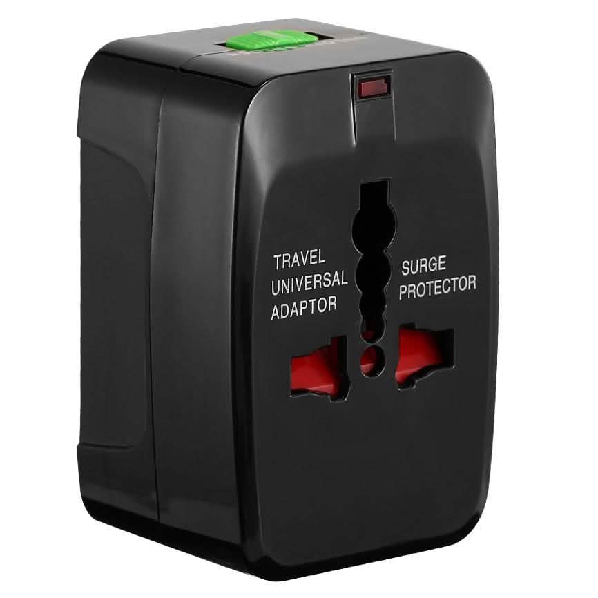 Universal Travel Adapter with 4 Interchangeable Plugs Black Mobile Accessories - Tophatter Daily Deals