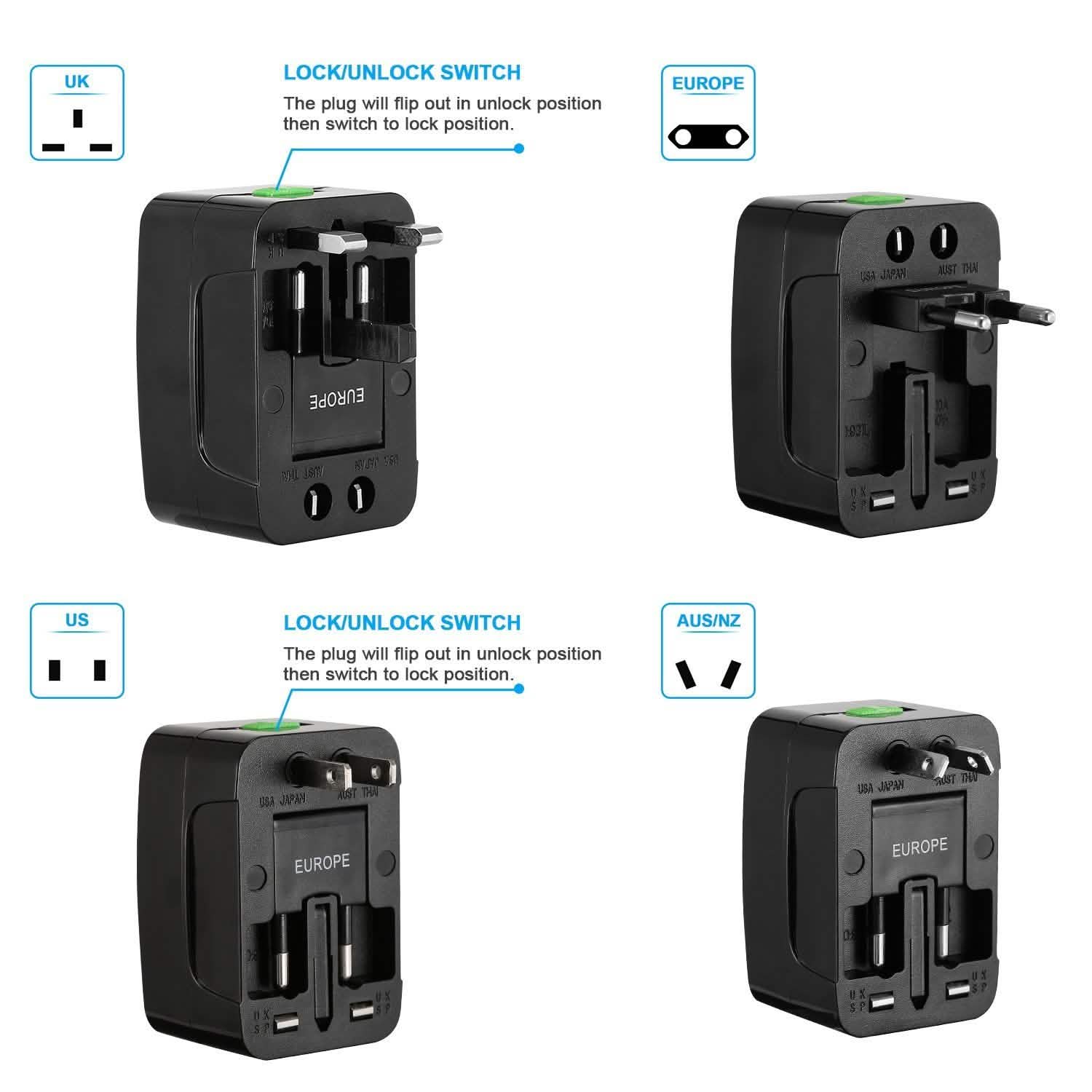 Universal Travel Adapter with 4 Interchangeable Plugs Mobile Accessories - Tophatter Daily Deals