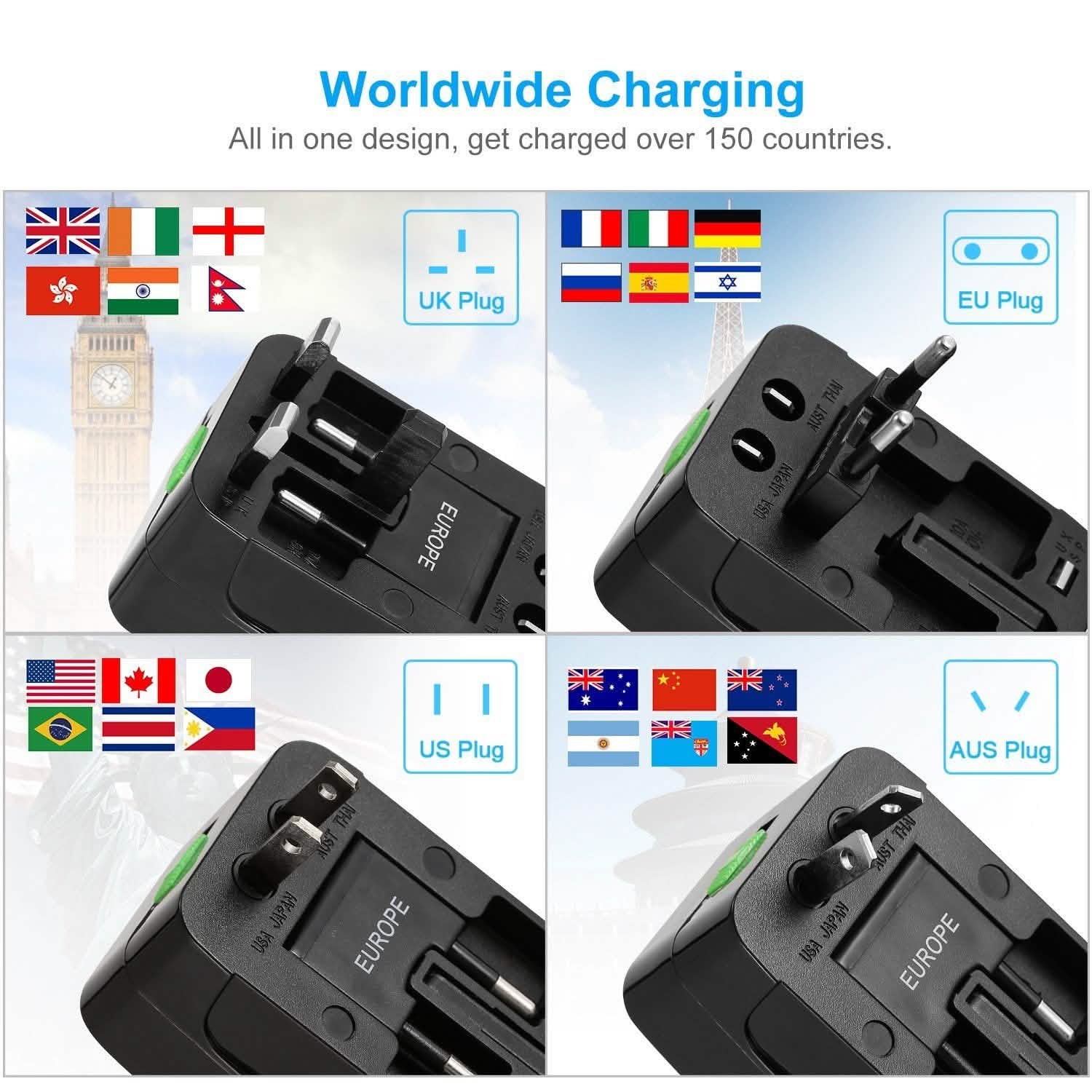 Universal Travel Adapter with 4 Interchangeable Plugs Mobile Accessories - Tophatter Daily Deals