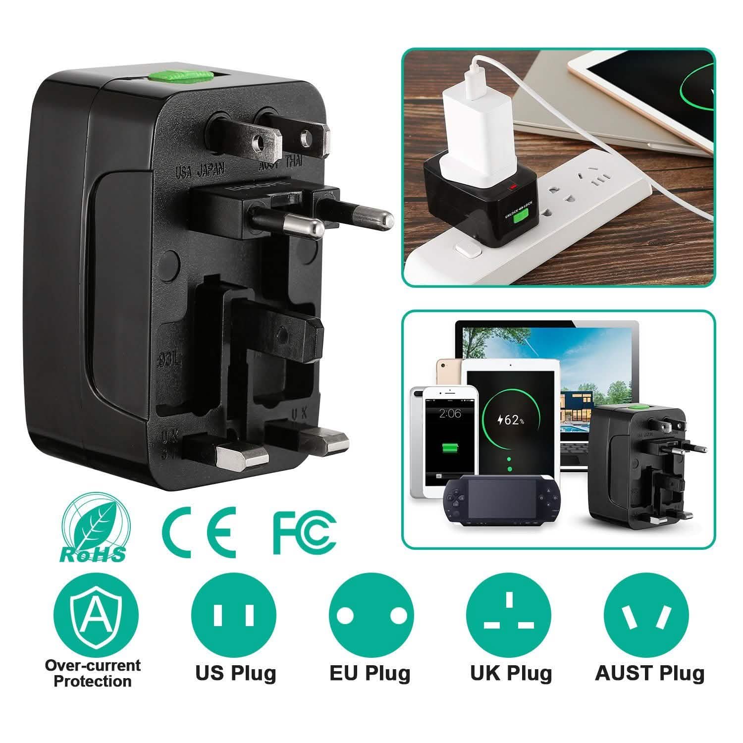Universal Travel Adapter with 4 Interchangeable Plugs Mobile Accessories - Tophatter Daily Deals