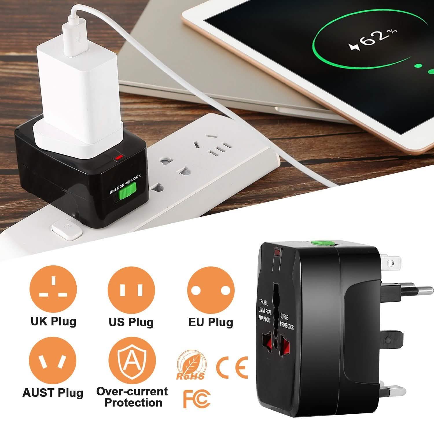 Universal Travel Adapter with 4 Interchangeable Plugs Mobile Accessories - Tophatter Daily Deals