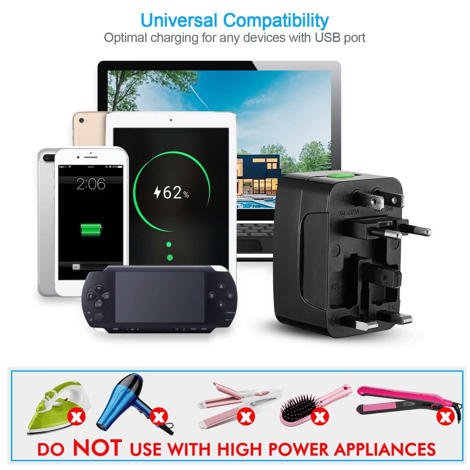 Universal Travel Adapter with 4 Interchangeable Plugs Mobile Accessories - Tophatter Daily Deals