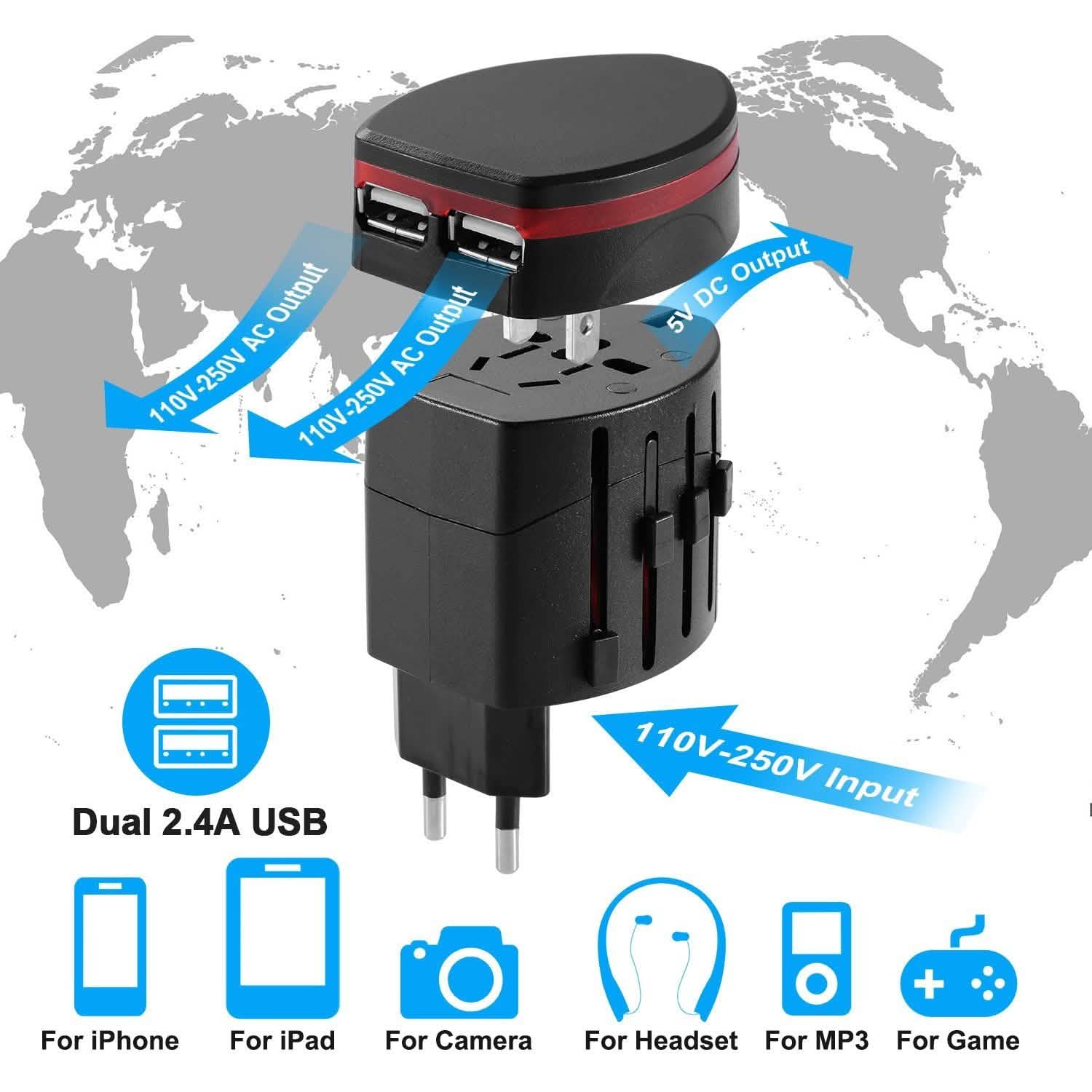 Universal Travel Power Adapter All in One Wall Charger Batteries & Power Accessories - Tophatter Daily Deals