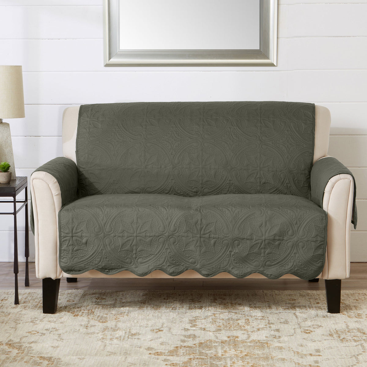 Medallion Solid Furniture Protector - Elenor Collection Loveseat Sage Green Light Gray Furniture & Decor - Tophatter Daily Deals