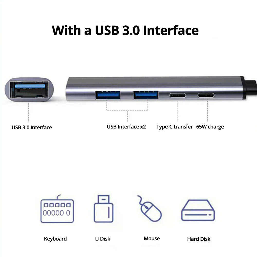 USB C Hub 6 In 1 Multiport Adapter Compact 60W PD Plus - Tophatter Daily Deals