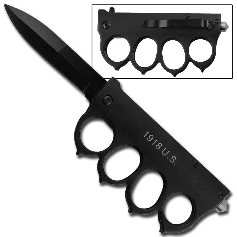 1918.U.S. Assisted Opening Trench Knife - Black - Tophatter Daily Deals