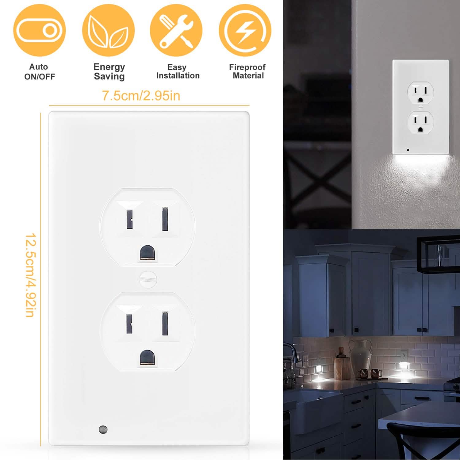 US Wall Outlet Cover Wall Plate with 3-LED Dusk To Down Sensor Night Lights Batteries & Power Accessories - Tophatter Daily Deals