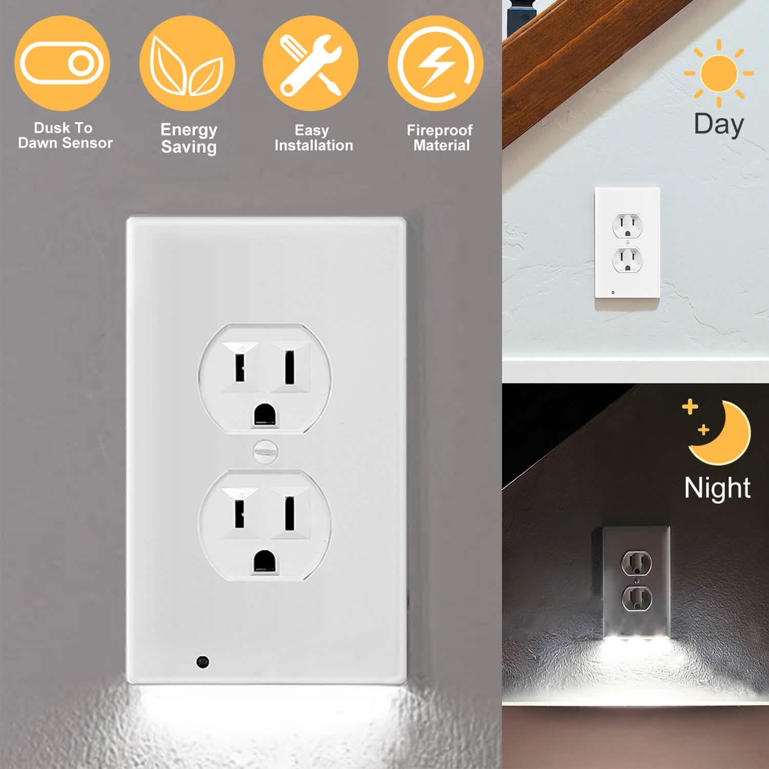 US Wall Outlet Cover Wall Plate with 3-LED Dusk To Down Sensor Night Lights Batteries & Power Accessories - Tophatter Daily Deals