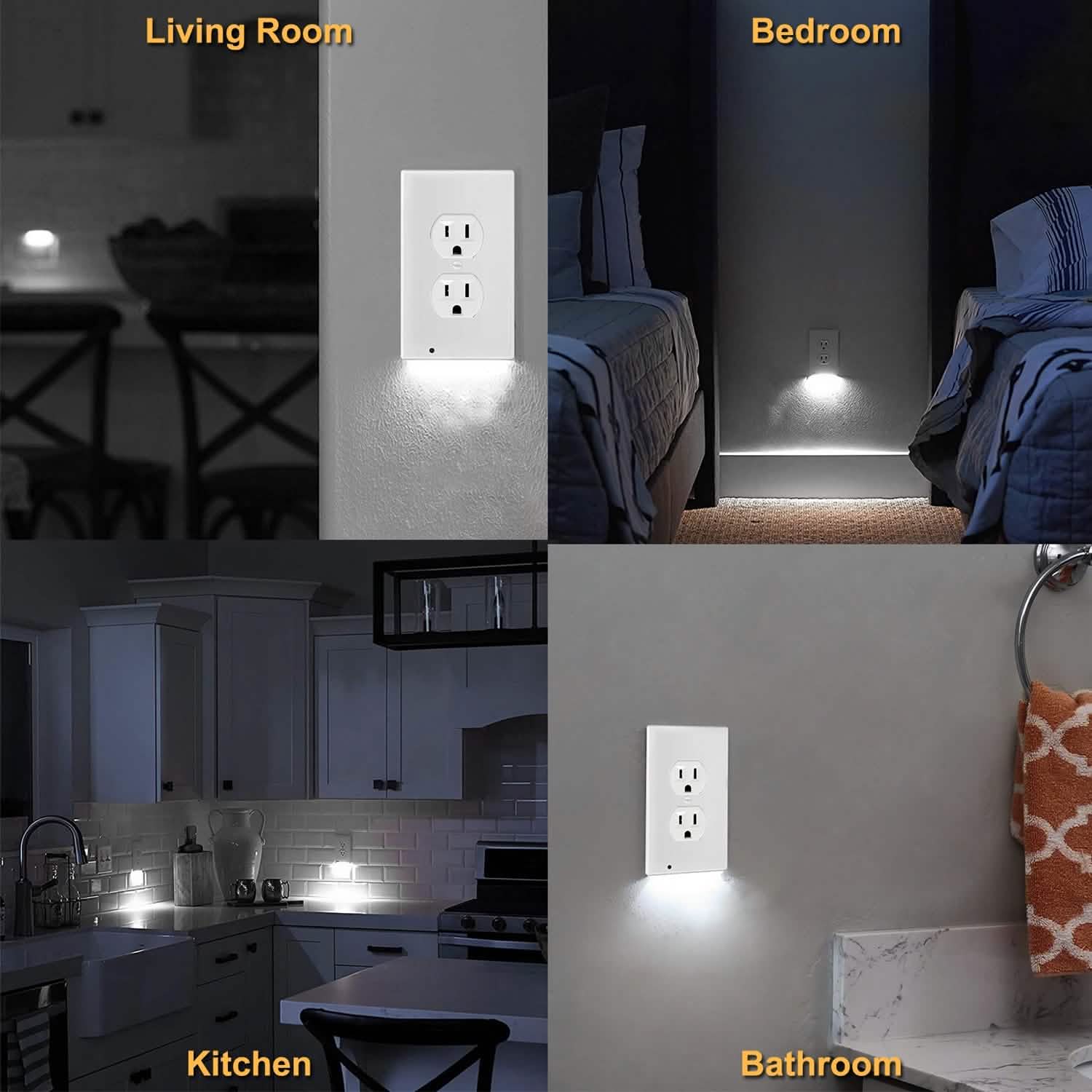 US Wall Outlet Cover Wall Plate with 3-LED Dusk To Down Sensor Night Lights Batteries & Power Accessories - Tophatter Daily Deals