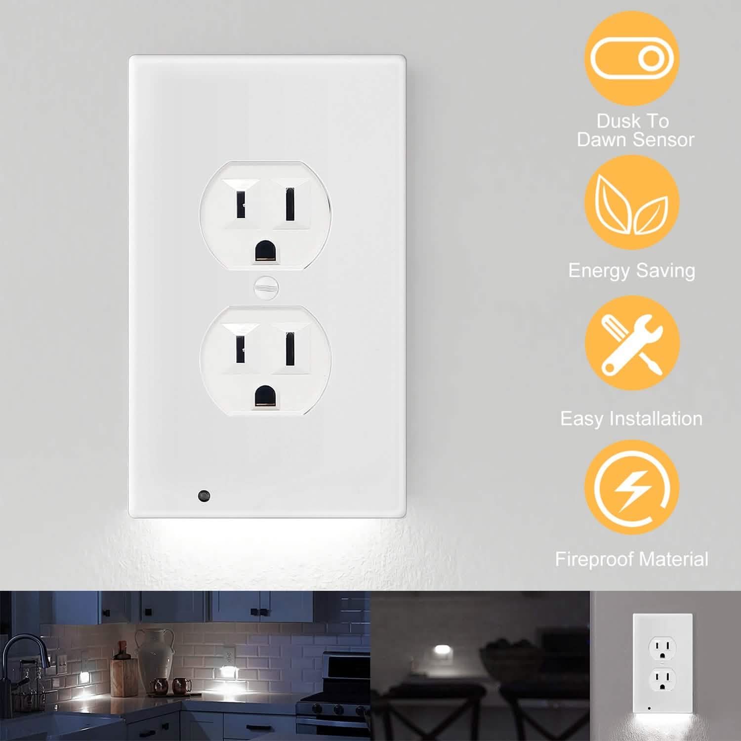 US Wall Outlet Cover Wall Plate with 3-LED Dusk To Down Sensor Night Lights Batteries & Power Accessories - Tophatter Daily Deals