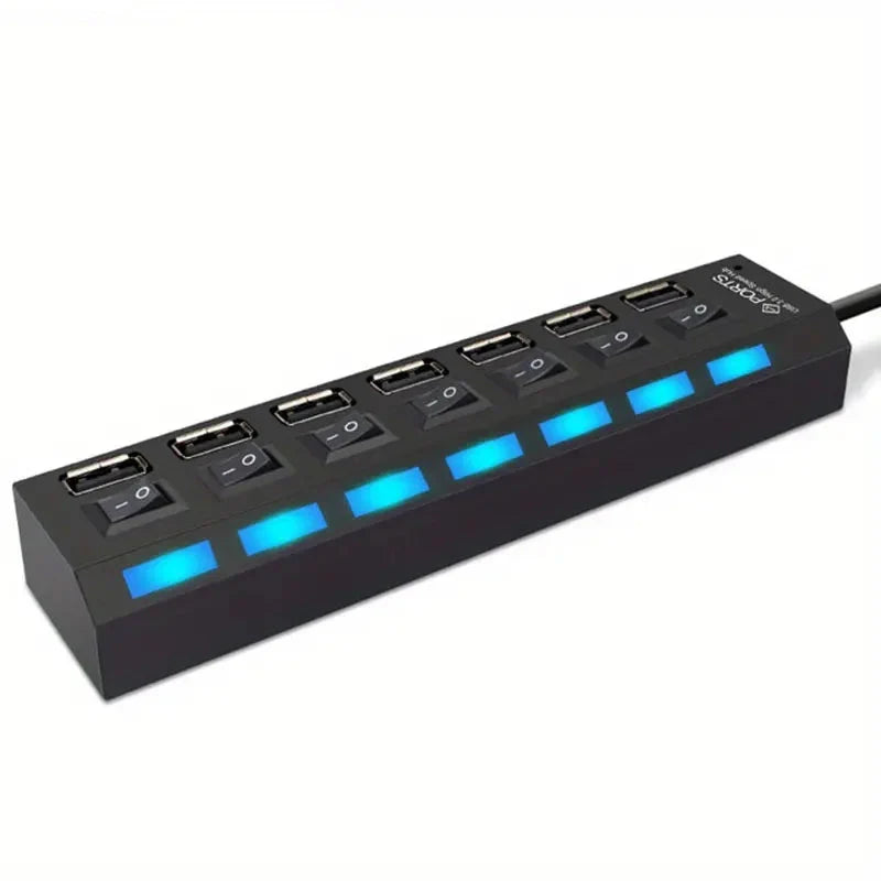 USB 2.0 Adapter Hub Power On/ Off Switch For PC Laptop Computer 7-Port USB Hub - Tophatter Daily Deals