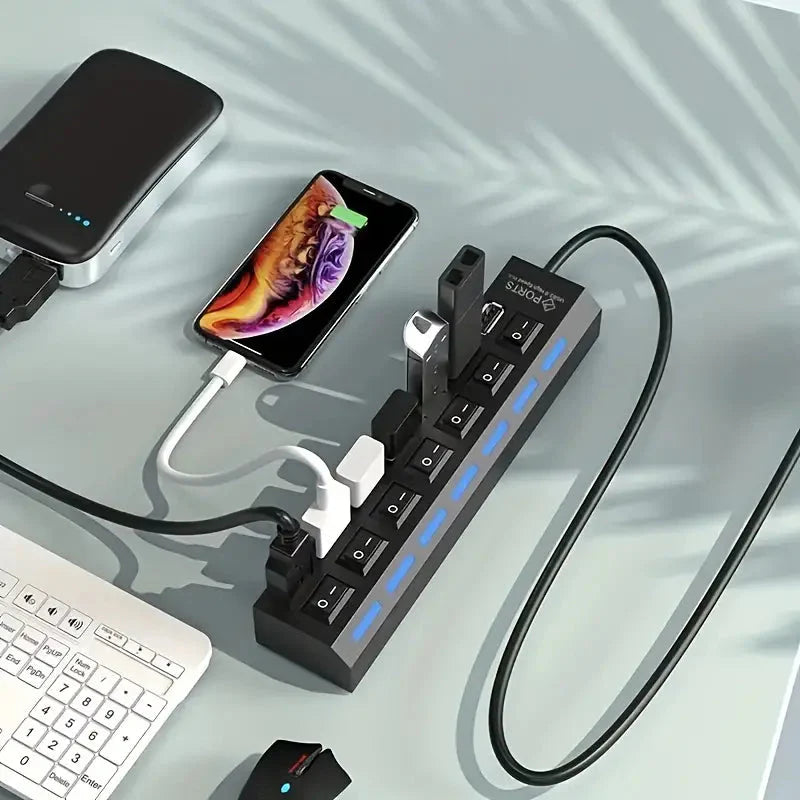 USB 2.0 Adapter Hub Power On/ Off Switch For PC Laptop Computer USB Hub - Tophatter Daily Deals