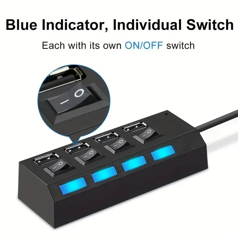 USB 2.0 Adapter Hub Power On/ Off Switch For PC Laptop Computer USB Hub - Tophatter Daily Deals
