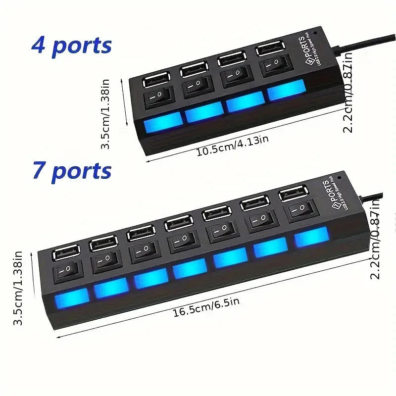 USB 2.0 Adapter Hub Power On/ Off Switch For PC Laptop Computer USB Hub - Tophatter Daily Deals