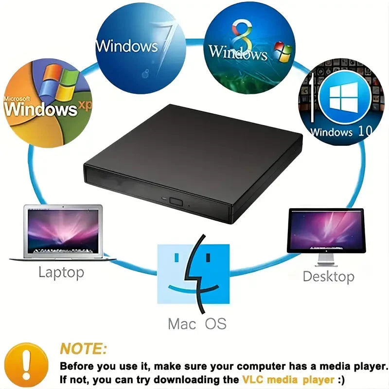 USB 2.0 Slim Protable External CD-RW Drive DVD-RW Burner Writer Player External DVD Recorder - Tophatter Daily Deals