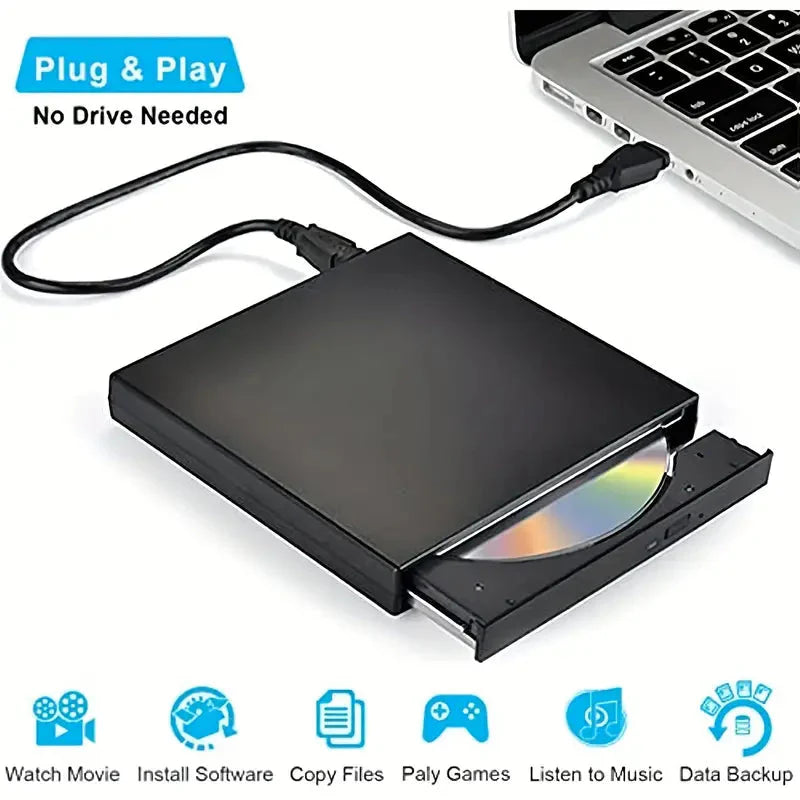 USB 2.0 Slim Protable External CD-RW Drive DVD-RW Burner Writer Player External DVD Recorder - Tophatter Daily Deals