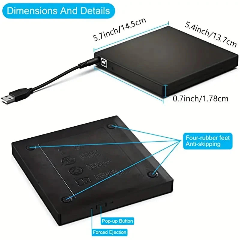 USB 2.0 Slim Protable External CD-RW Drive DVD-RW Burner Writer Player External DVD Recorder - Tophatter Daily Deals