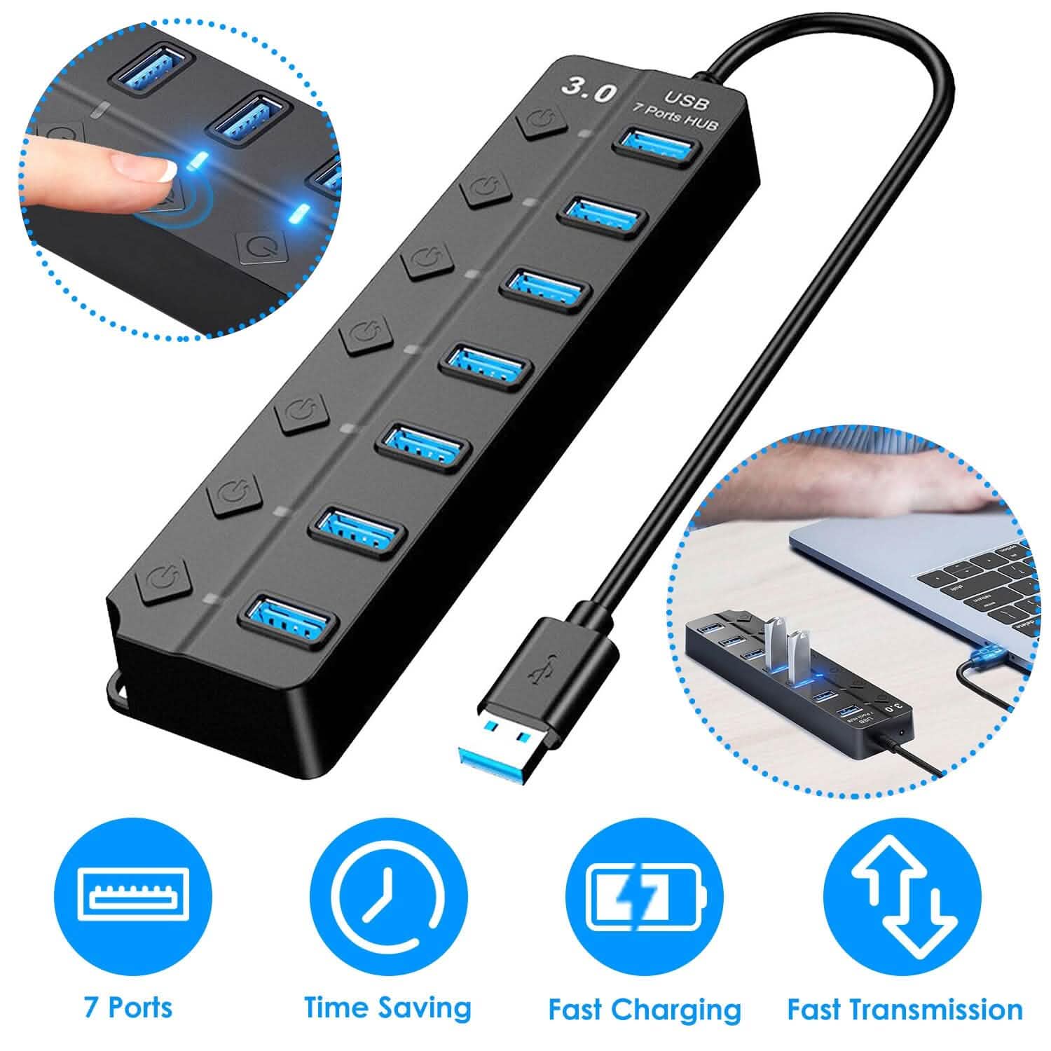 USB 3.0 HUB 7 Ports High Speed 5Gbps USB Splitter Computer Accessories - Tophatter Daily Deals