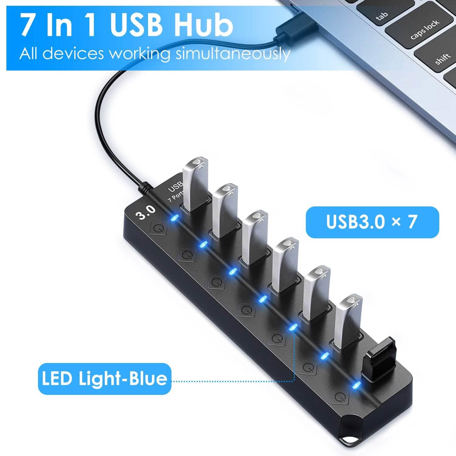 USB 3.0 HUB 7 Ports High Speed 5Gbps USB Splitter Computer Accessories - Tophatter Daily Deals