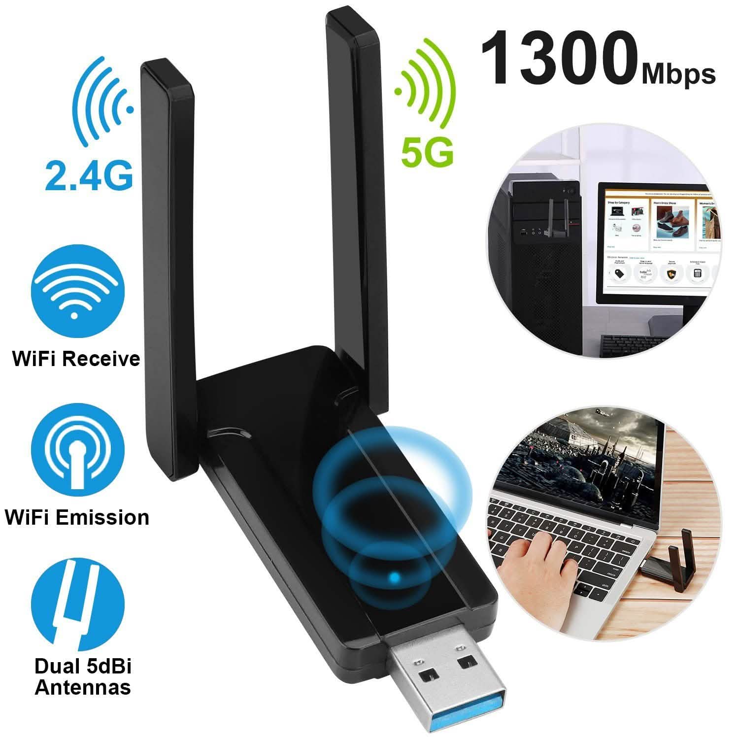 USB 3.0 WiFi Adapter AC1300 Mbps Computer Accessories - Tophatter Daily Deals