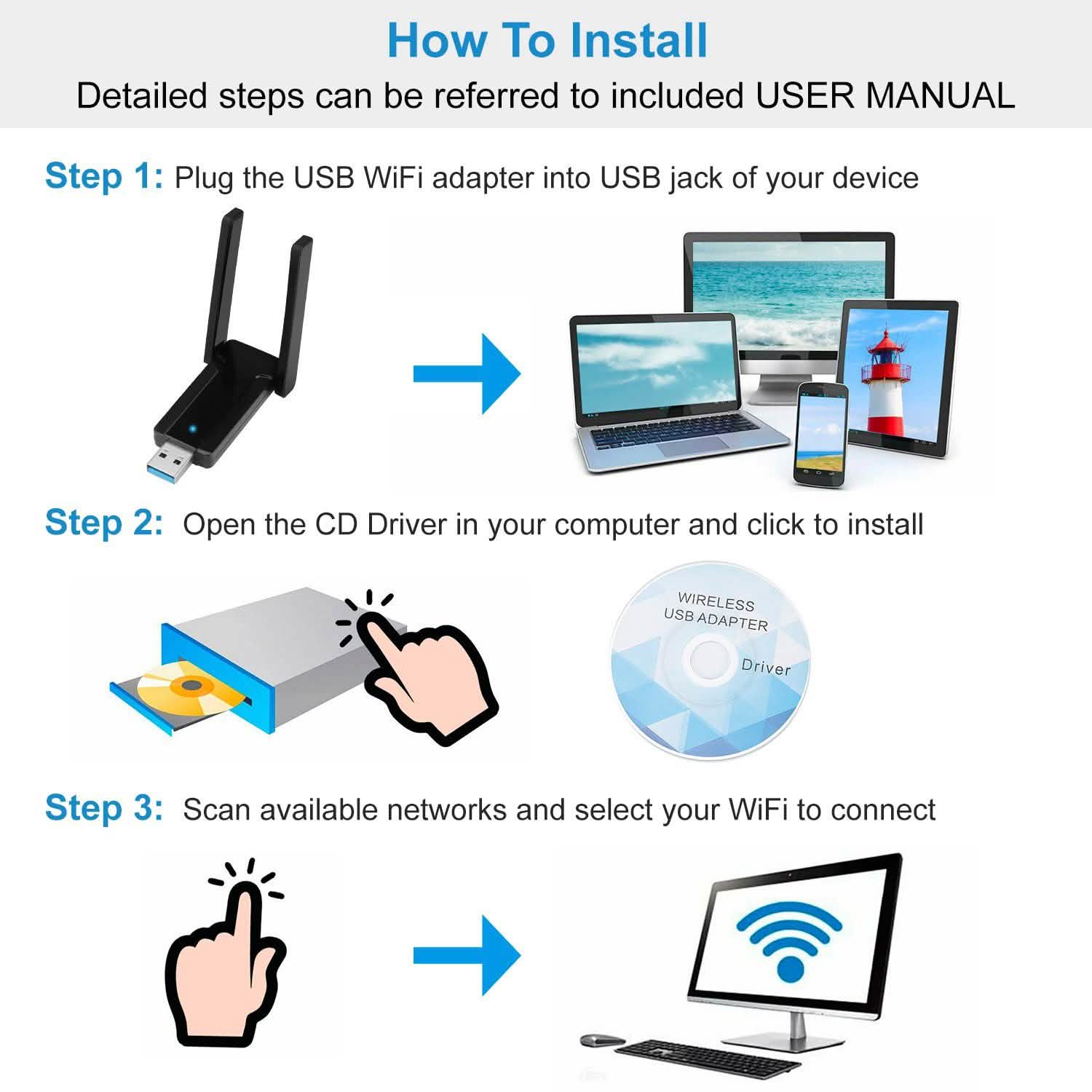 USB 3.0 WiFi Adapter AC1300 Mbps Computer Accessories - Tophatter Daily Deals