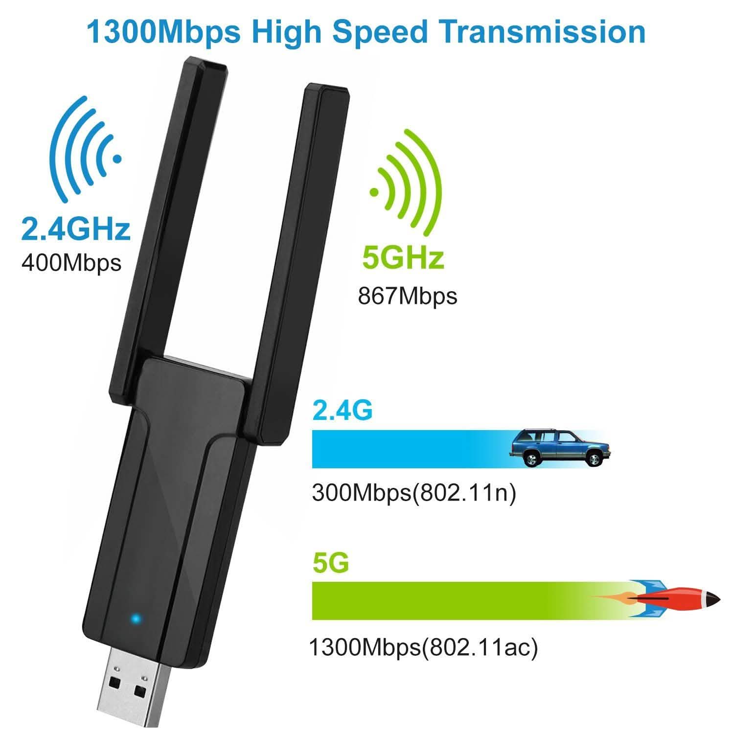 USB 3.0 WiFi Adapter AC1300 Mbps Computer Accessories - Tophatter Daily Deals