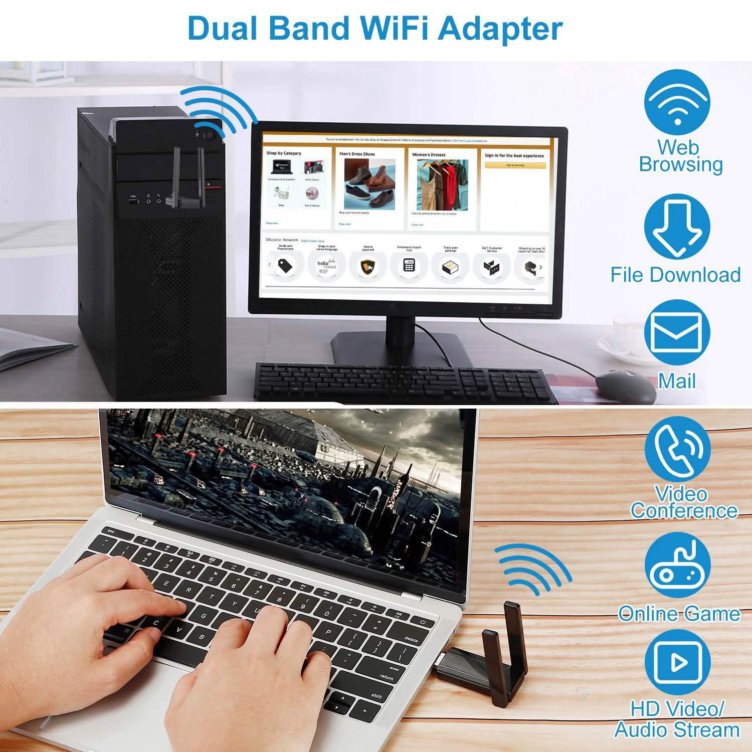 USB 3.0 WiFi Adapter AC1300 Mbps Computer Accessories - Tophatter Daily Deals