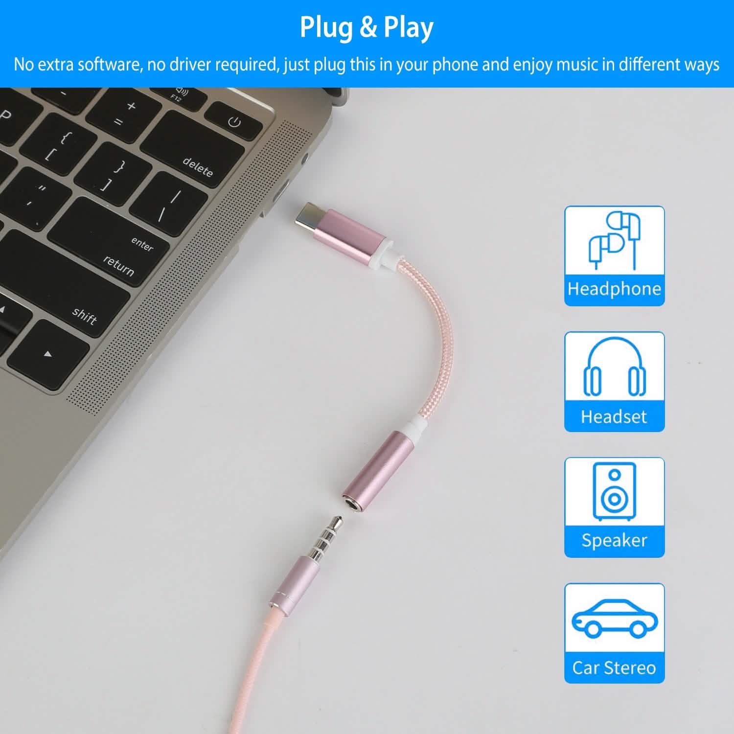 USB-C Type C Adapter Port to 3 .5mm Aux Audio Jack Mobile Accessories - Tophatter Daily Deals