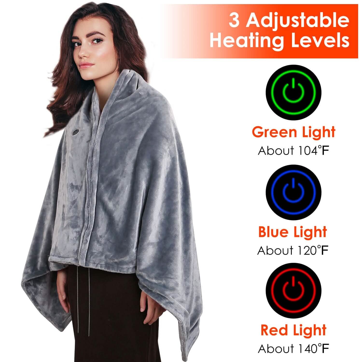 USB Heated Blanket Poncho Shawl Wrap Throw with Zipper Washable Health & Wellness - Tophatter Daily Deals
