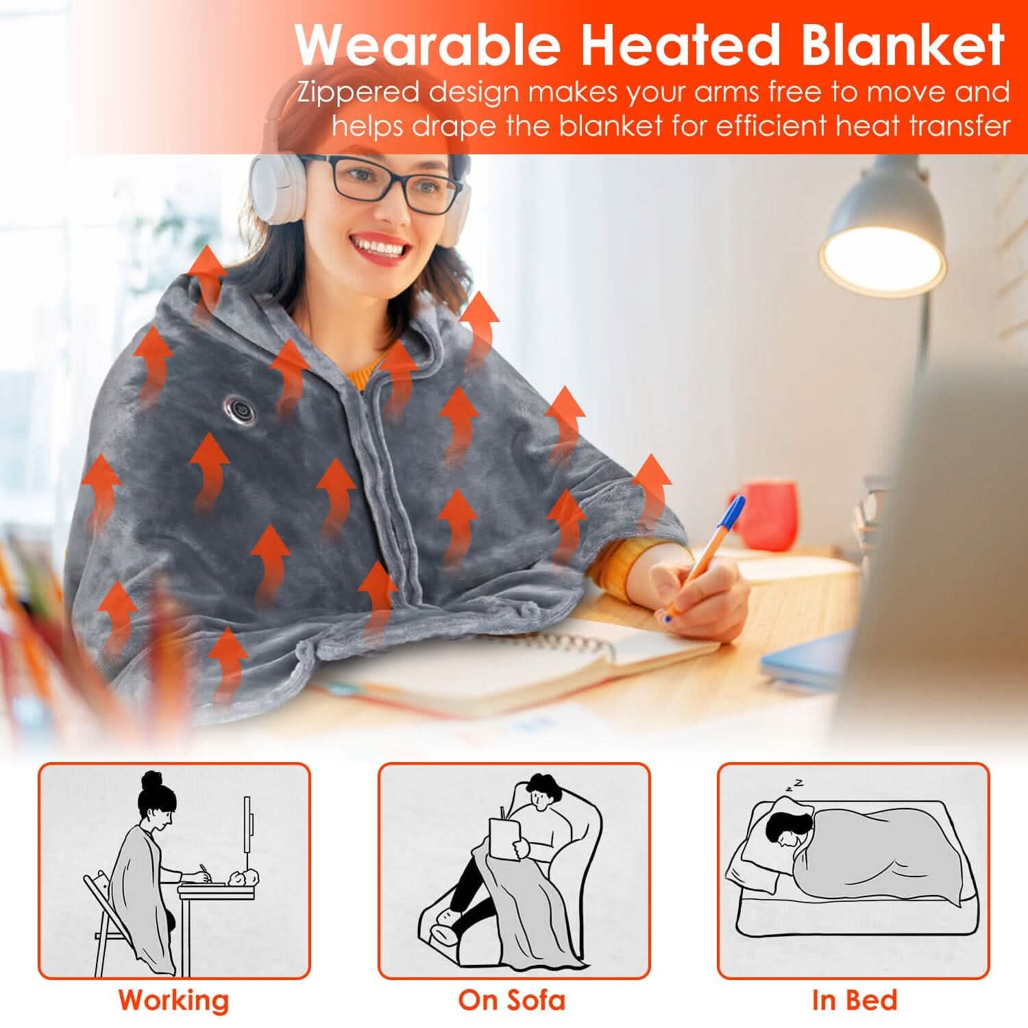 USB Heated Blanket Poncho Shawl Wrap Throw with Zipper Washable Health & Wellness - Tophatter Daily Deals