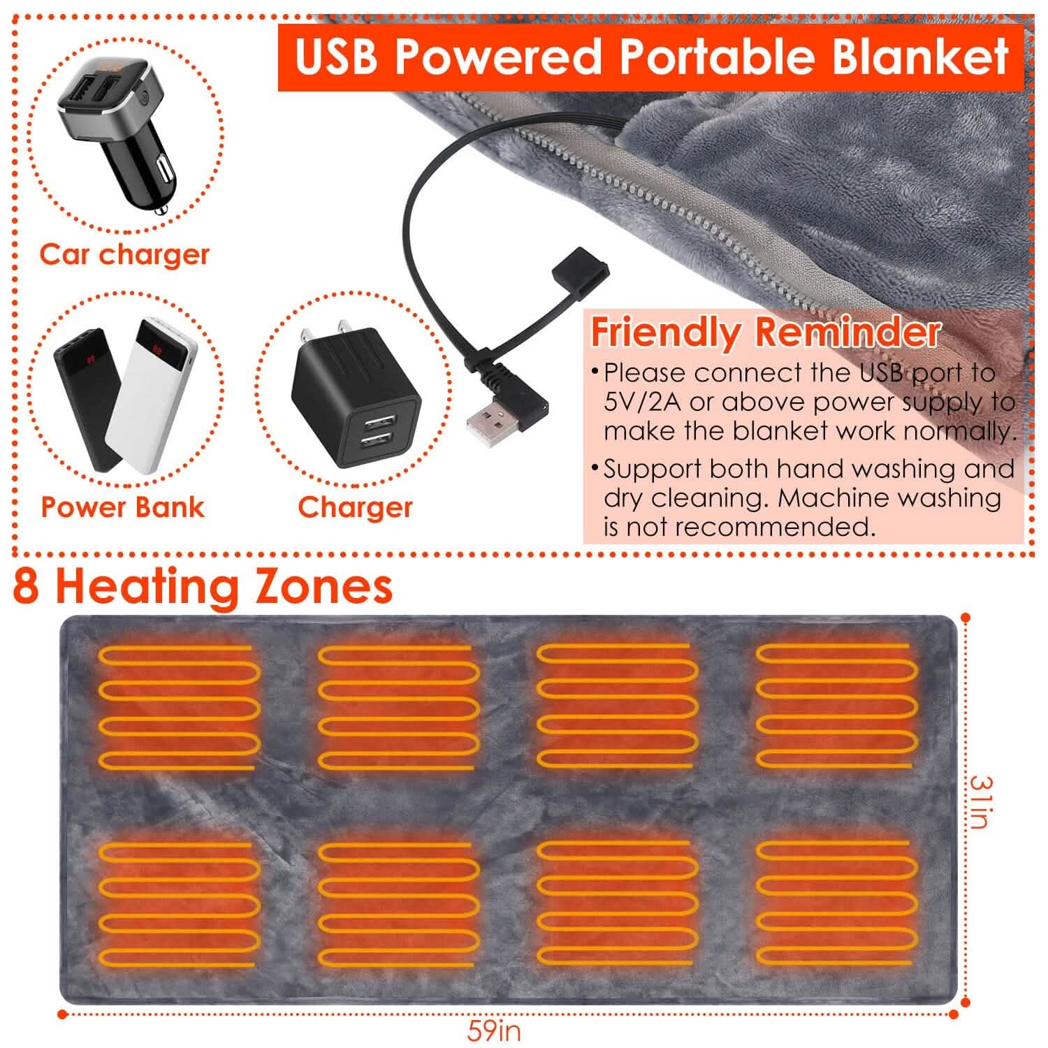 USB Heated Blanket Poncho Shawl Wrap Throw with Zipper Washable Health & Wellness - Tophatter Daily Deals
