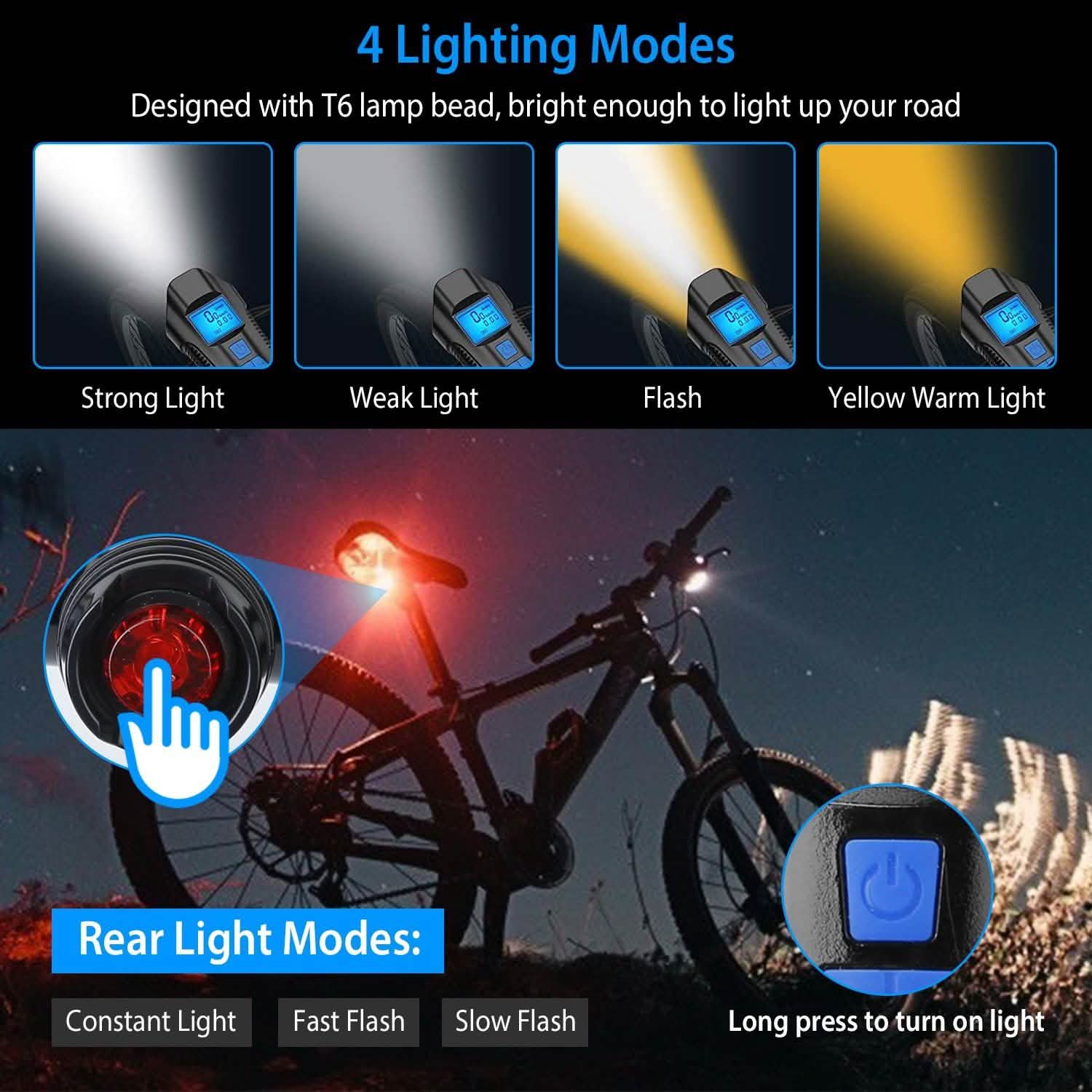 USB Rechargeable Bike Light Set with Speedometer and Odometer Outdoor Recreation - Tophatter Daily Deals