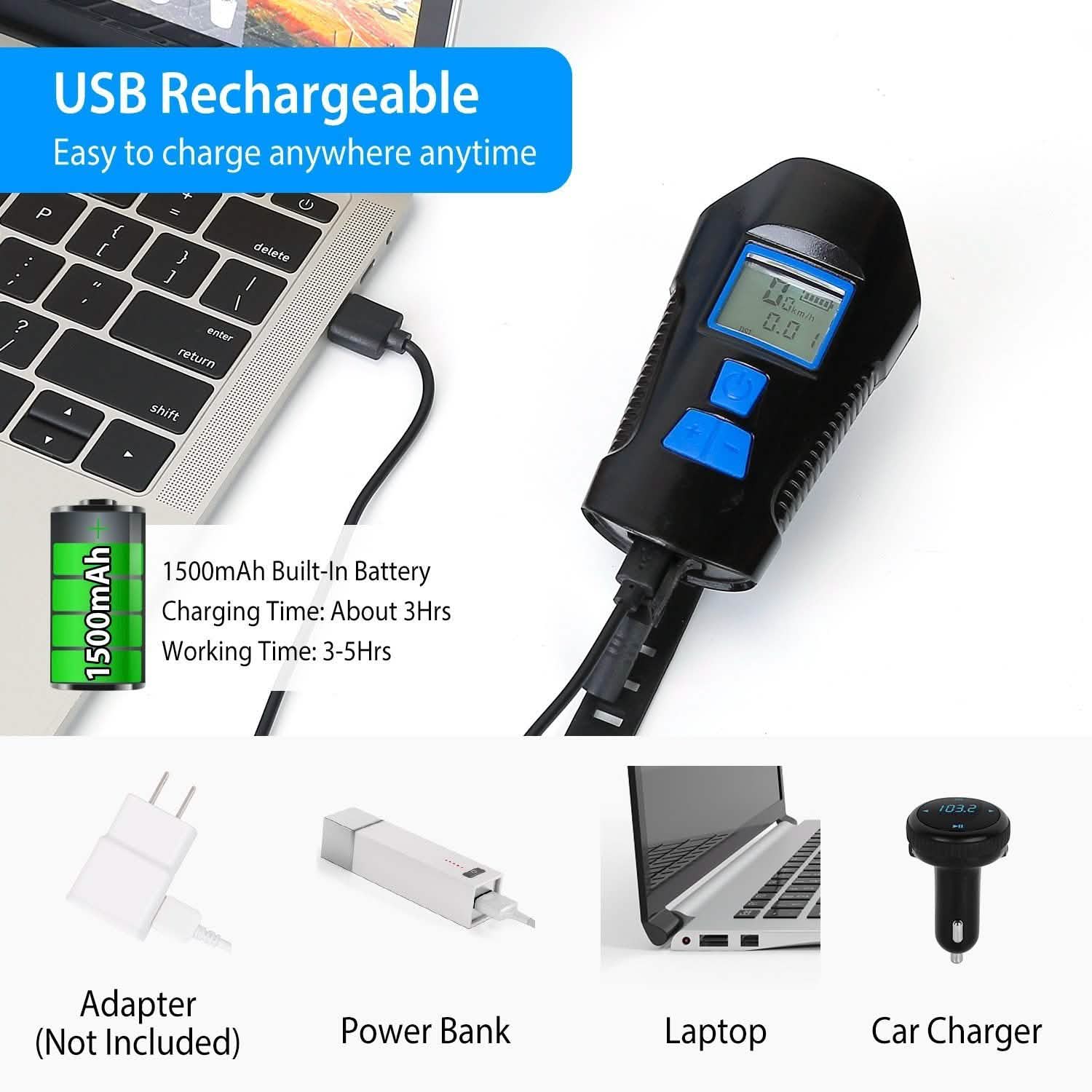 USB Rechargeable Bike Light Set with Speedometer and Odometer Outdoor Recreation - Tophatter Daily Deals