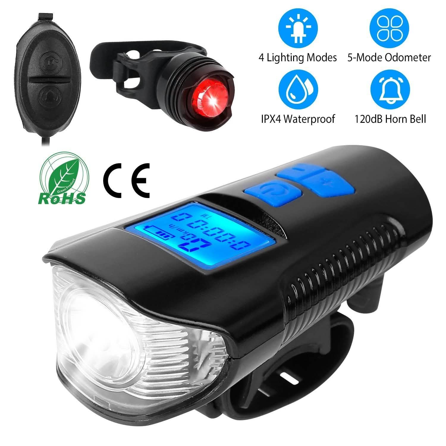 USB Rechargeable Bike Light Set with Speedometer and Odometer Outdoor Recreation - Tophatter Daily Deals
